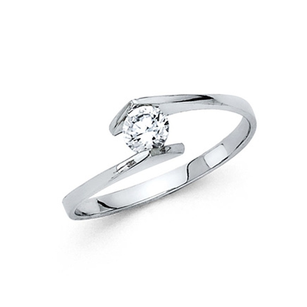 Bypass Channel Round-Cut CZ Engagement Ring in 14K